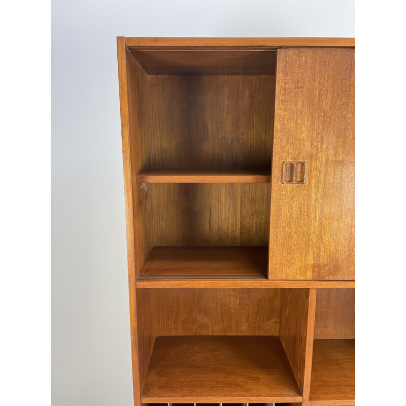 Vintage teak wall unit with two sliding doors, 1960s