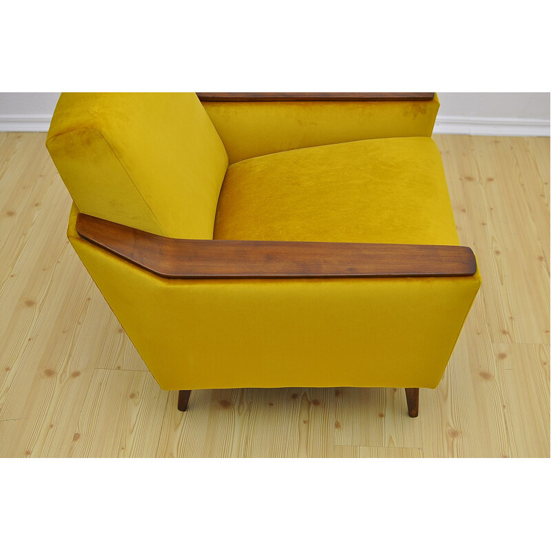 Mid-century yellow velvet armchair, 1960s