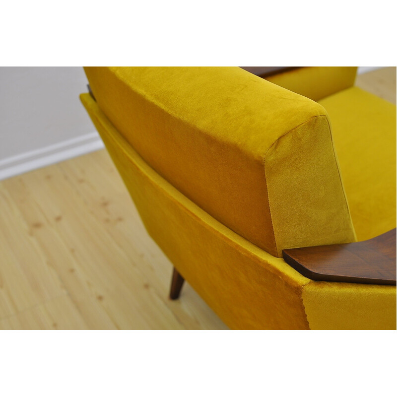 Mid-century yellow velvet armchair, 1960s