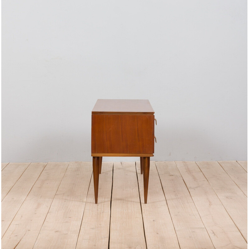 Italian mid century teak sideboard with 4 drawers and leather handles, 1960s