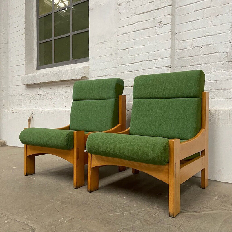 Pair of vintage green armchairs, 1970s