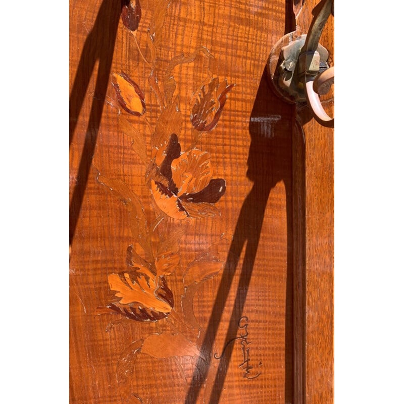 Vintage coat rack in bronze, acacia and walnut by Émile Galle