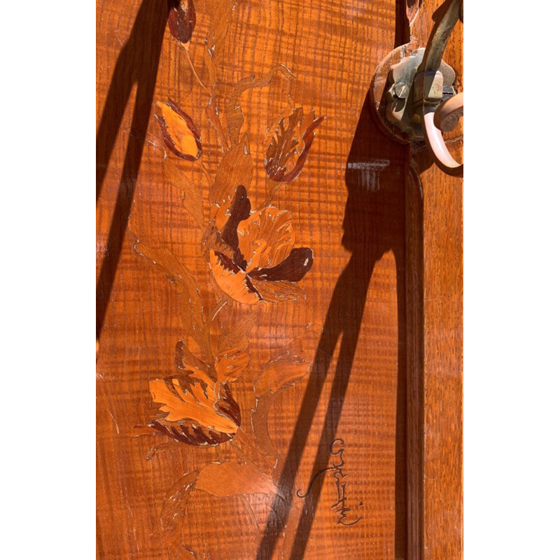 Vintage coat rack in bronze, acacia and walnut by Émile Galle
