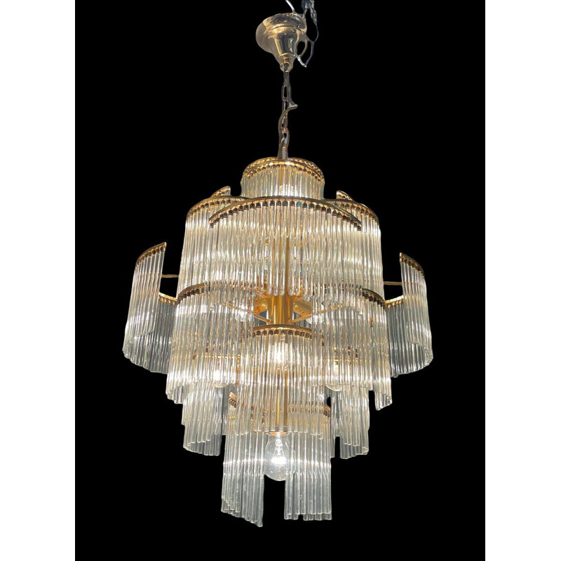 Italian vintage Murano glass rod & brass chandelier