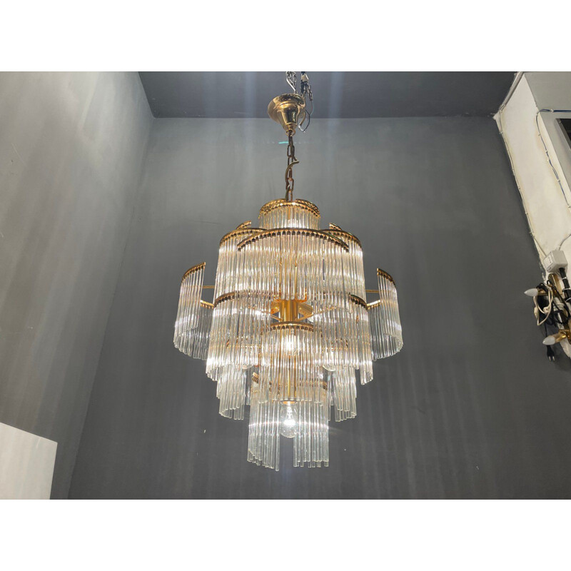 Italian vintage Murano glass rod & brass chandelier