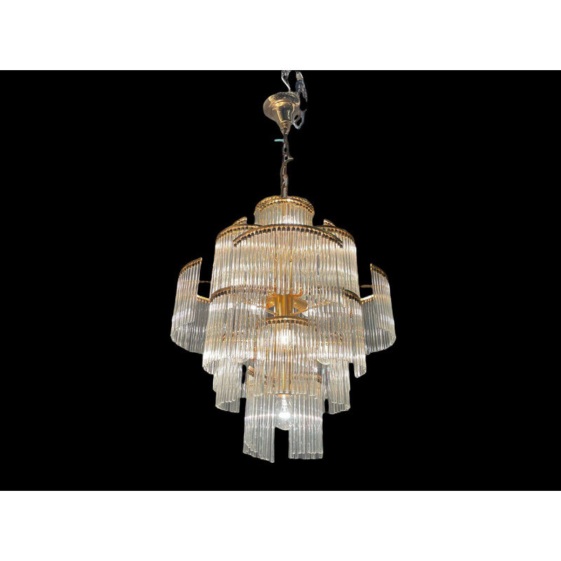 Italian vintage Murano glass rod & brass chandelier