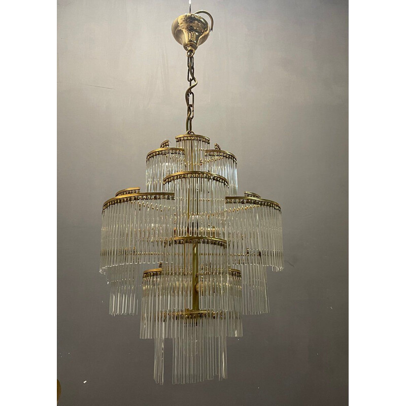 Italian vintage Murano glass rod & brass chandelier