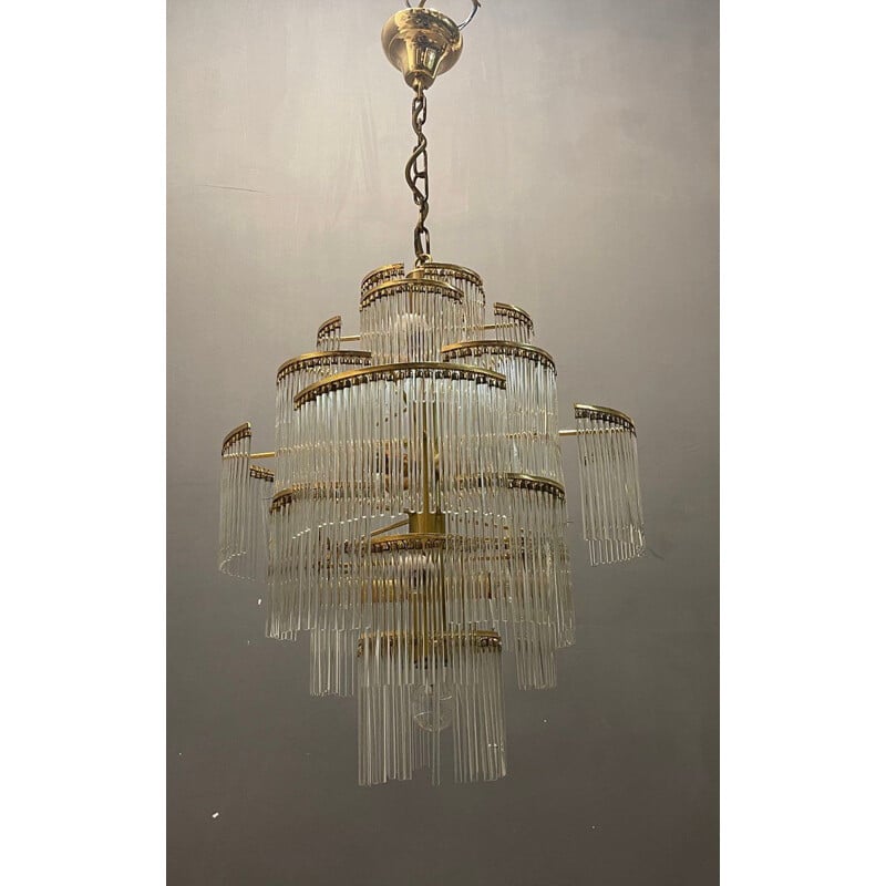 Italian vintage Murano glass rod & brass chandelier