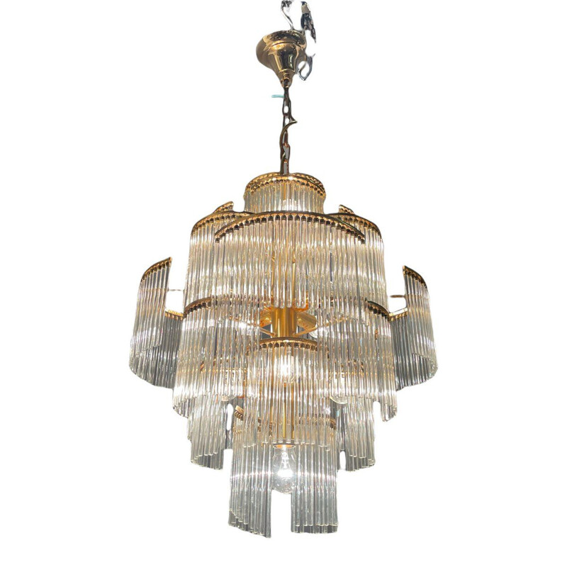 Italian vintage Murano glass rod & brass chandelier