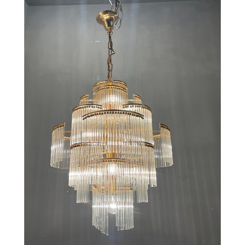 Italian vintage Murano glass rod & brass chandelier