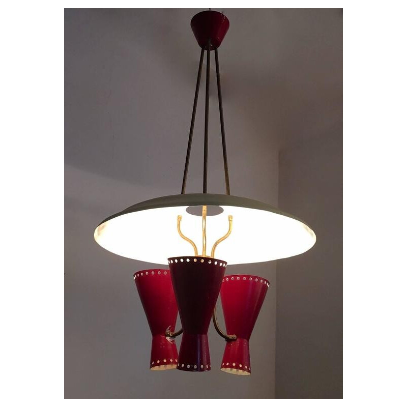 Italian Disc Chandelier with Diabolo Shaped Sconces - 1950s