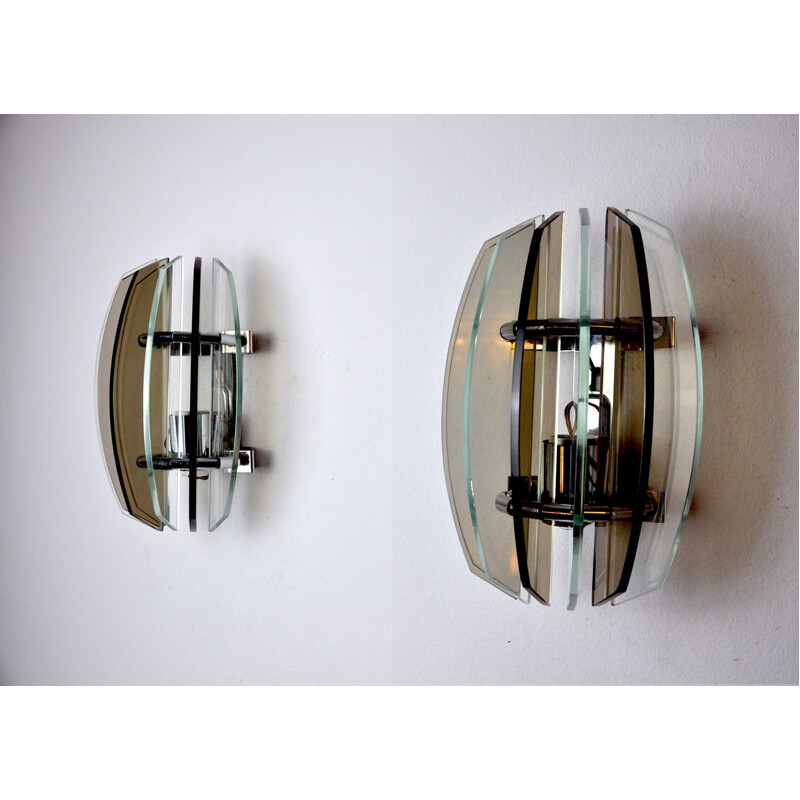 Pair of vintage Veca wall lamps in Murano glass, Italy 1970