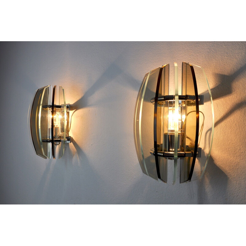 Pair of vintage Veca wall lamps in Murano glass, Italy 1970