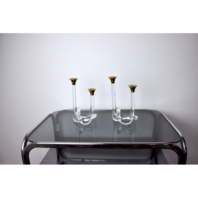 Pair of vintage lucite and brass candleholders by Dorothy Thorpe, 1970