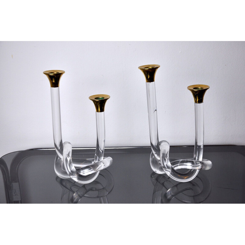 Pair of vintage lucite and brass candleholders by Dorothy Thorpe, 1970