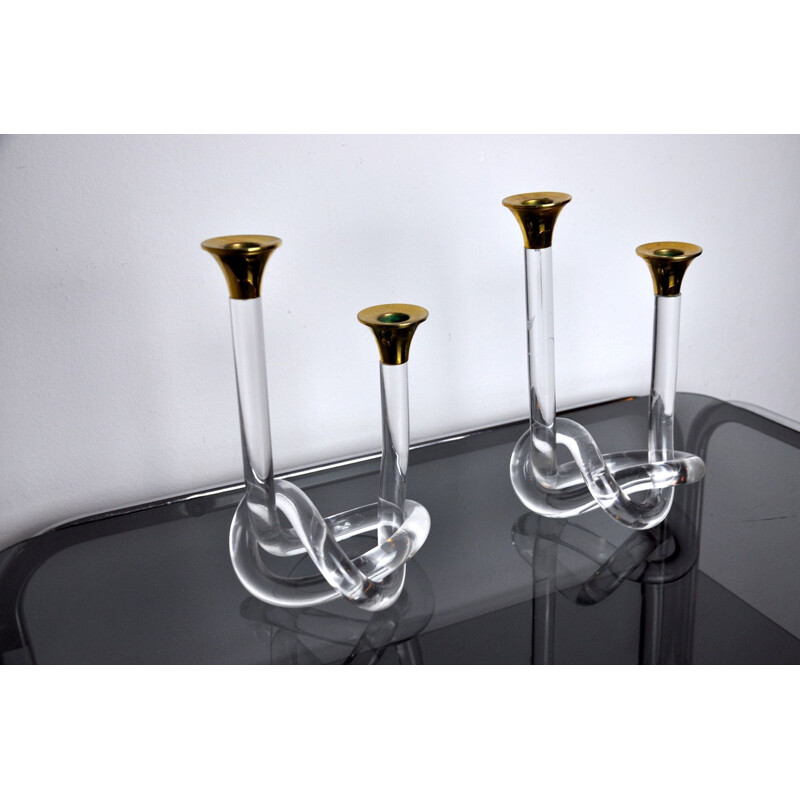 Pair of vintage lucite and brass candleholders by Dorothy Thorpe, 1970