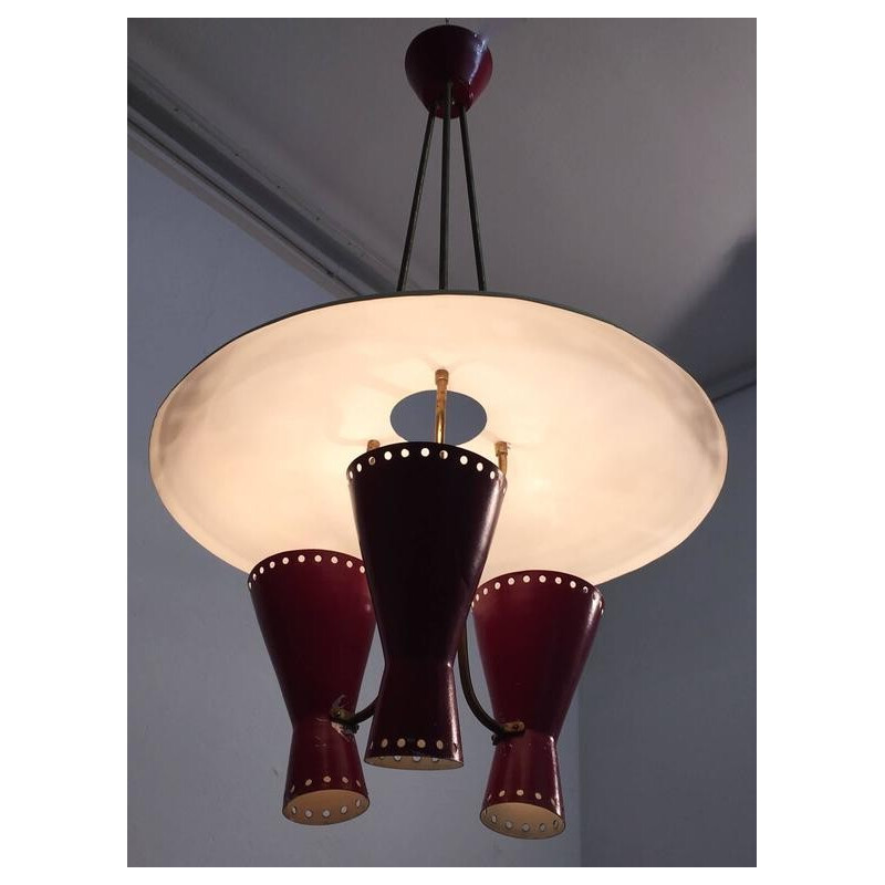 Italian Disc Chandelier with Diabolo Shaped Sconces - 1950s