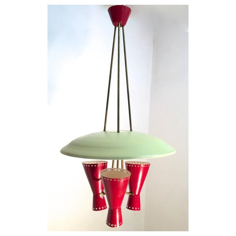 Italian Disc Chandelier with Diabolo Shaped Sconces - 1950s