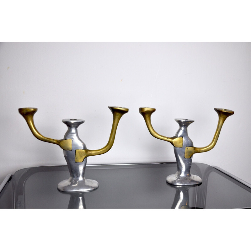 Pair of vintage Brutalist candleholders by David Marshall, Spain 1980