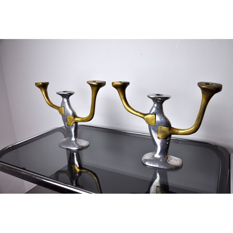 Pair of vintage Brutalist candleholders by David Marshall, Spain 1980