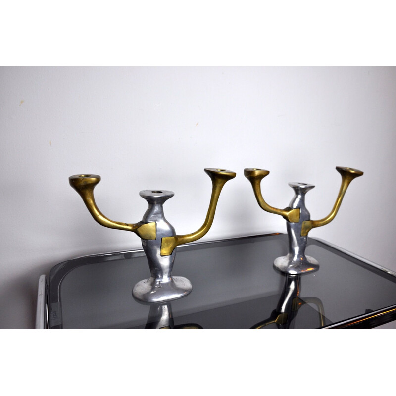 Pair of vintage Brutalist candleholders by David Marshall, Spain 1980