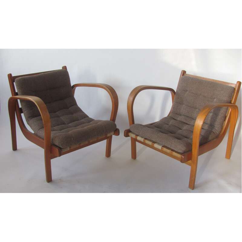Pair of vintage armchairs by Kropacek and Kozelka, Czechoslovakia 1950s