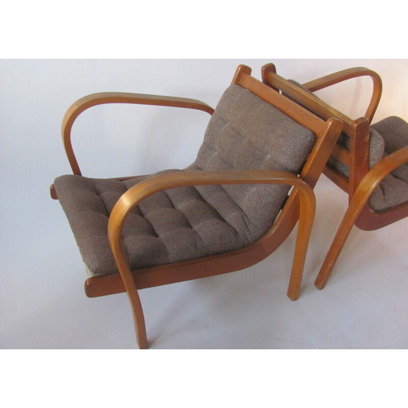 Pair of vintage armchairs by Kropacek and Kozelka, Czechoslovakia 1950s