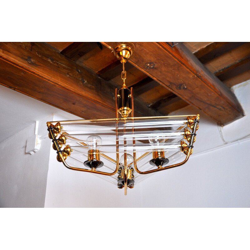 Vintage Venini tubular chandelier in Murano glass, Italy 1970