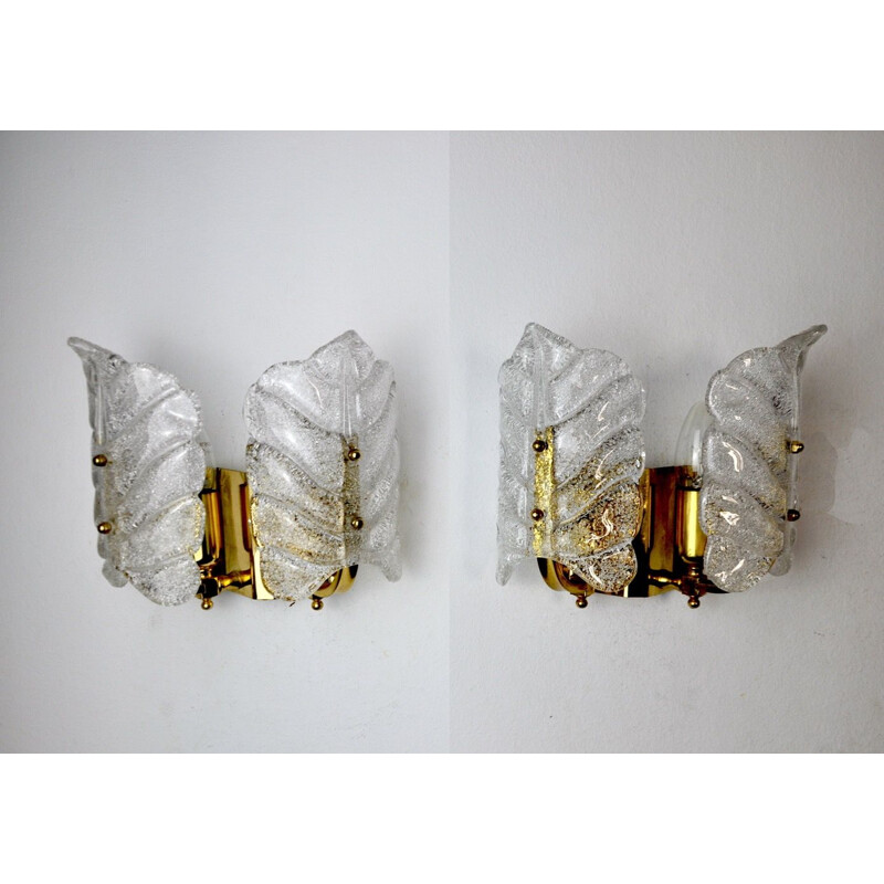 Pair of vintage sconces in the shape of a leaf, Italy 1970