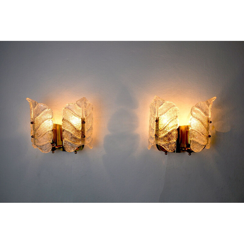 Paar vintage bladvormige wandlampen, Italië 1970