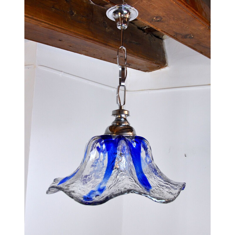 Vintage blue chandelier by Murano Mazzega, Italy 1970