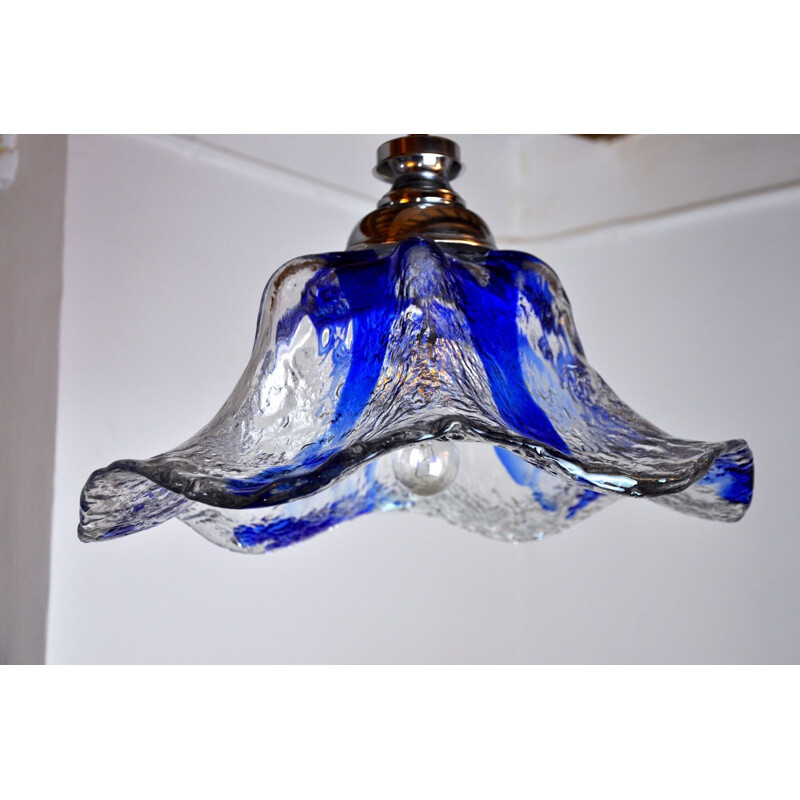 Vintage blue chandelier by Murano Mazzega, Italy 1970