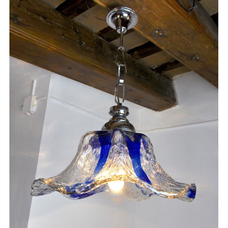 Vintage blue chandelier by Murano Mazzega, Italy 1970