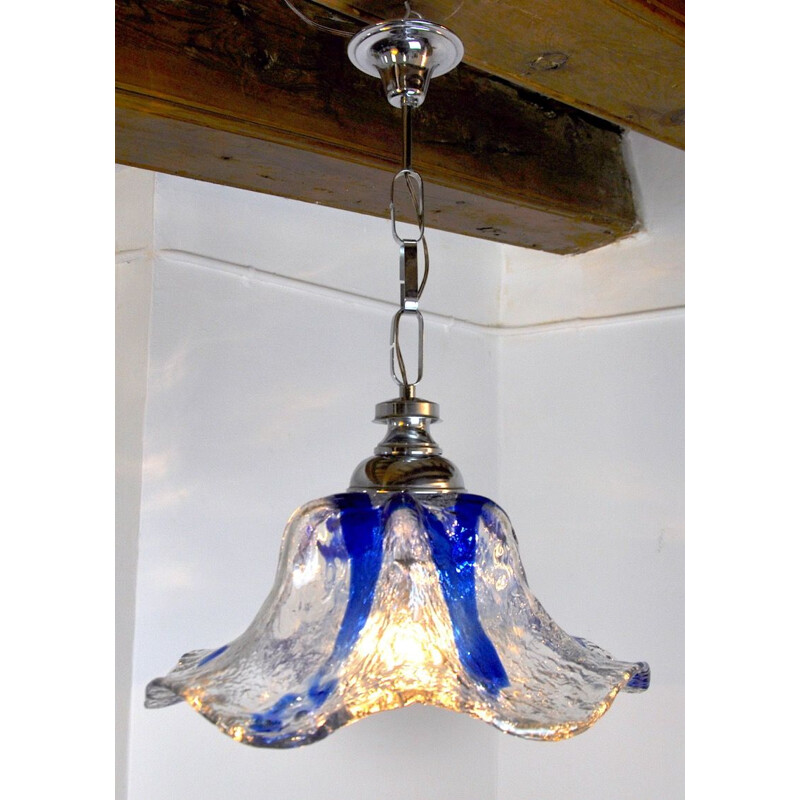 Vintage blue chandelier by Murano Mazzega, Italy 1970