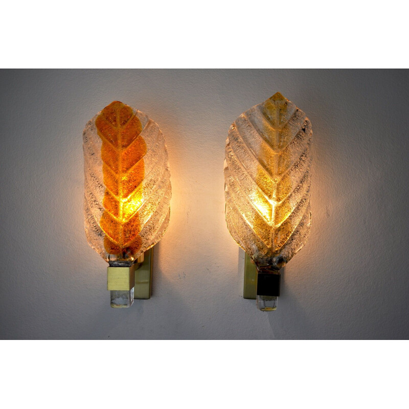 Paar vintage Murano glazen wandlampen van Carl Fagerlund, Italië 1970