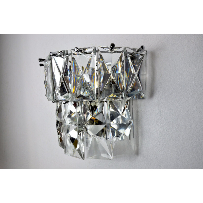 Vintage wall lamp with cut crystals by Kinkeldey, Germany 1970