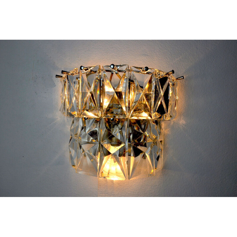 Vintage wandlamp met geslepen kristallen van Kinkeldey, Duitsland 1970