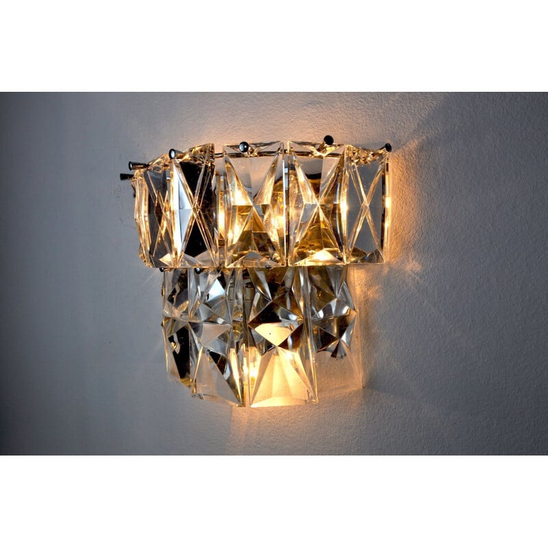 Vintage wandlamp met geslepen kristallen van Kinkeldey, Duitsland 1970