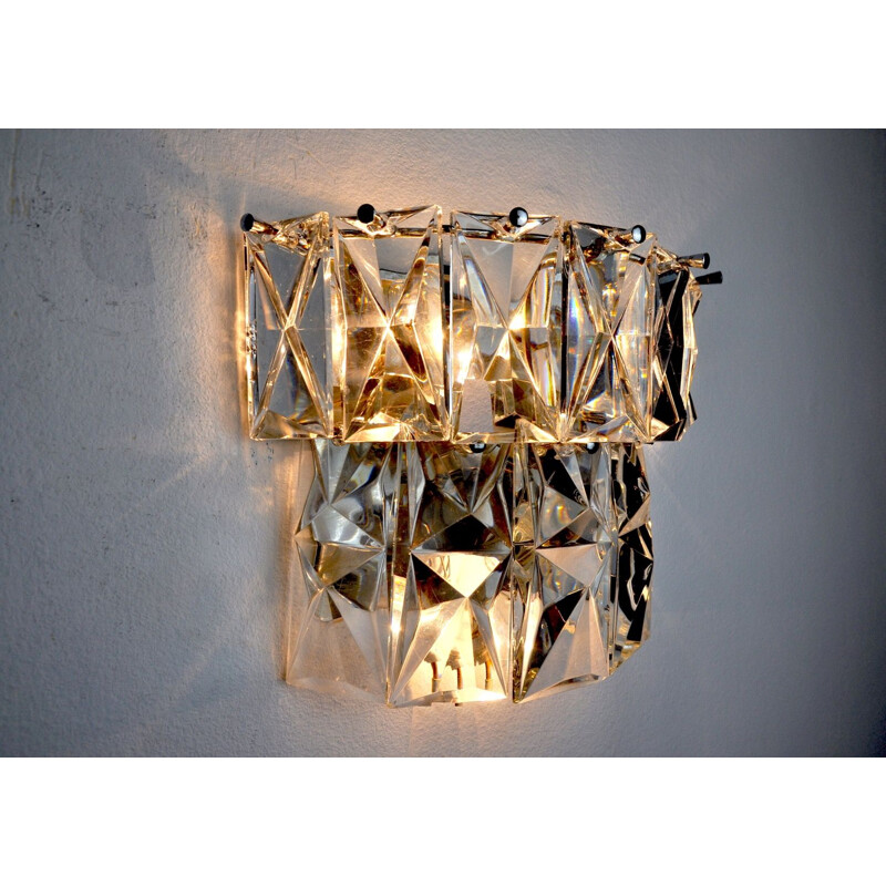 Vintage wall lamp with cut crystals by Kinkeldey, Germany 1970