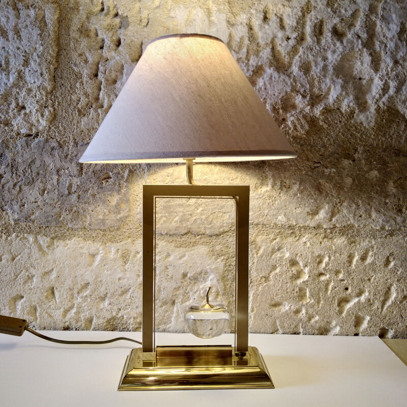 Vintage glass and brass apple lamp by le Dauphin, 1970