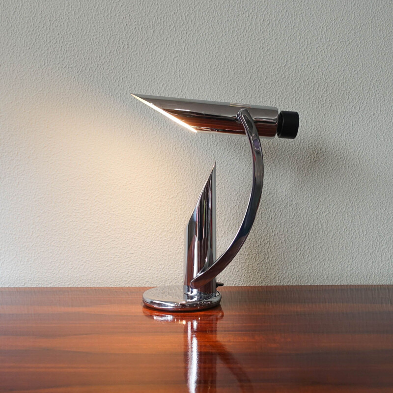Lámpara de mesa vintage plegable Tharsis cromada de Luis Pérez de la Oliva para Fase, España 1973