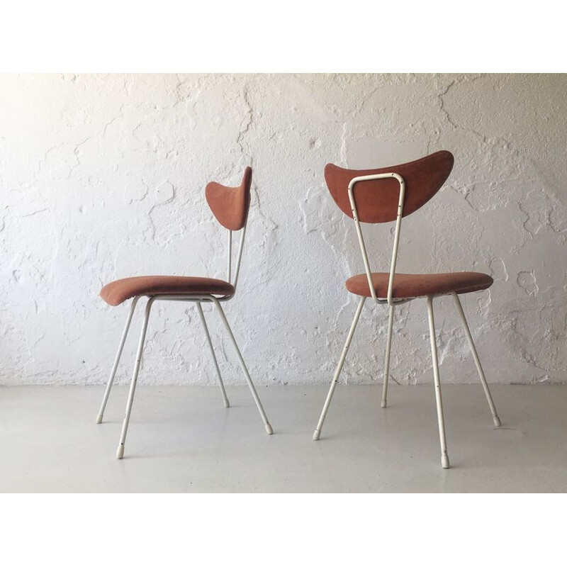 Pair of vintage velvet and white lacquered metal chairs, 1950s