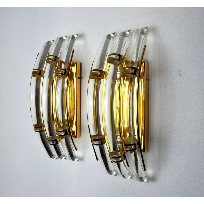 Pair of vintage Venini wall lamps in Murano glass, Italy 1970