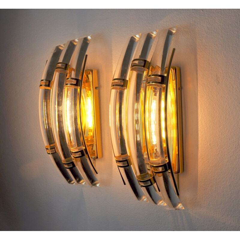 Pair of vintage Venini wall lamps in Murano glass, Italy 1970