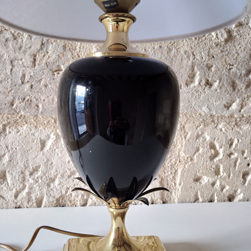 Vintage-Ananaslampe aus schwarzer Keramik und Messing, 1970