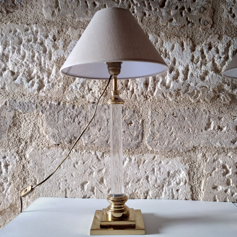 Pair of vintage lamps in altuglas and brass