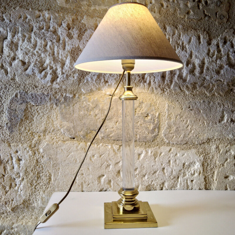 Pair of vintage lamps in altuglas and brass