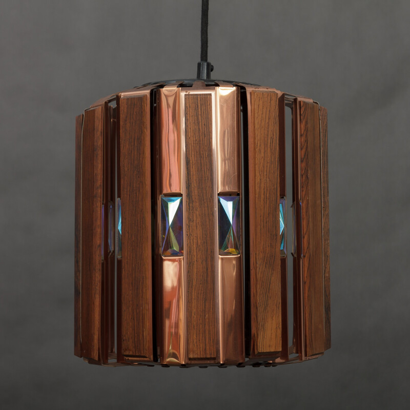 Rosewood and copper pendant lamp, Werner SCHOU - 1960s