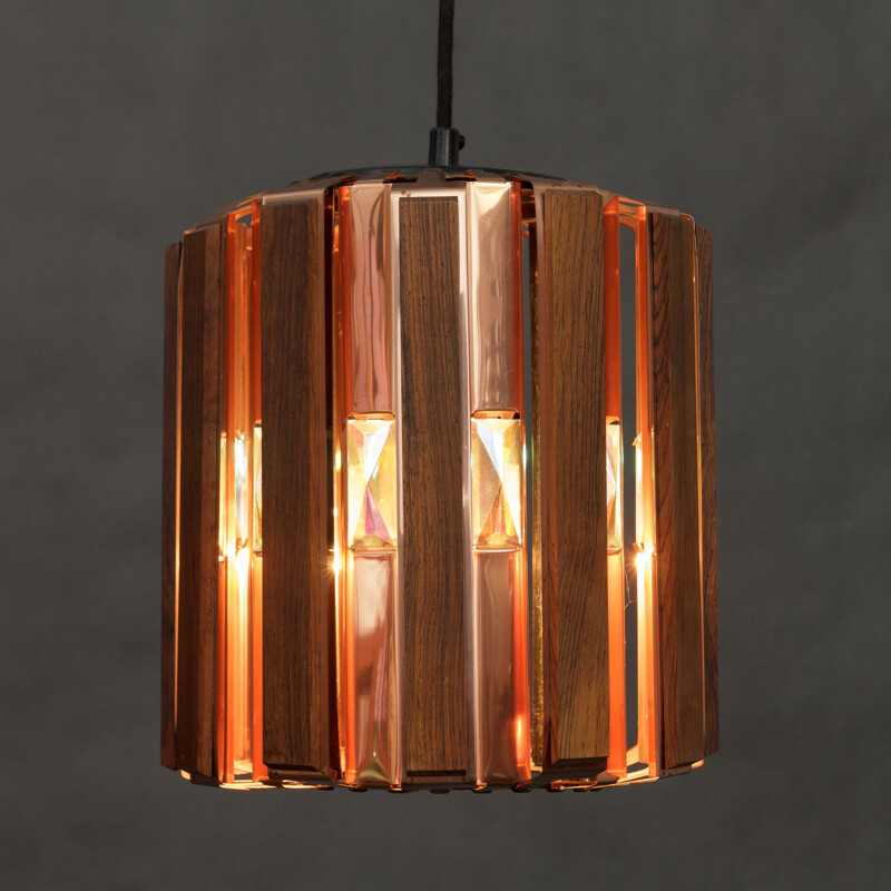 Rosewood and copper pendant lamp, Werner SCHOU - 1960s