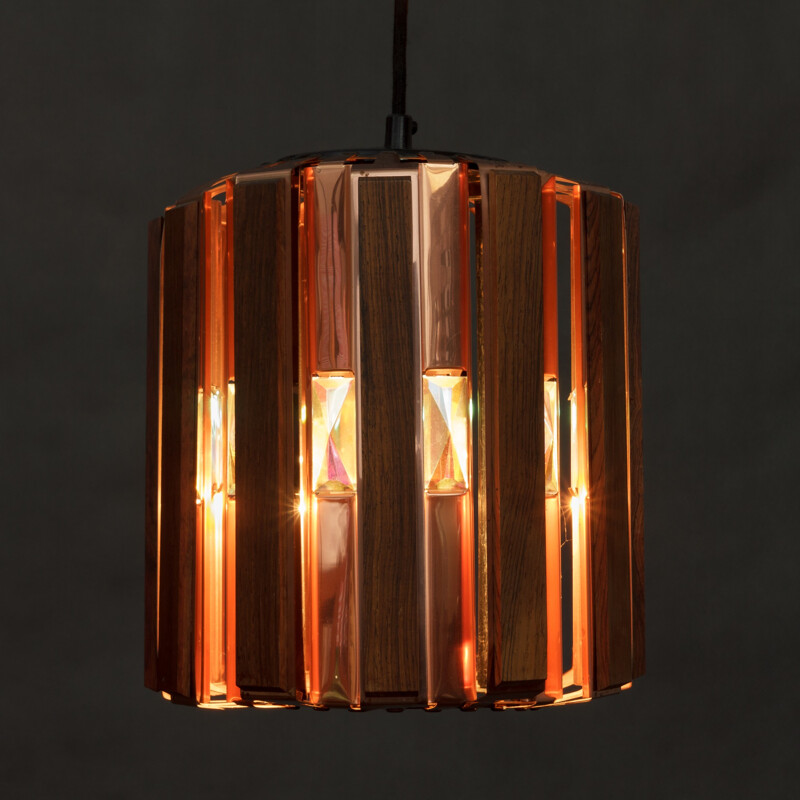 Rosewood and copper pendant lamp, Werner SCHOU - 1960s